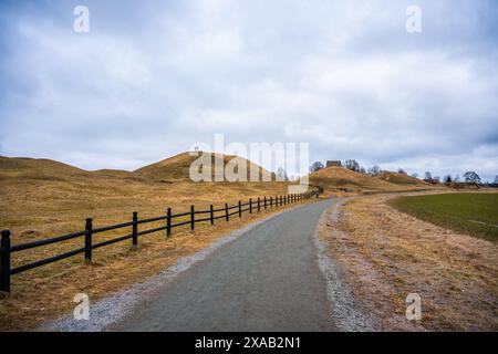 Uppsala, Sweden - March 09 2024: The tree royal mounds at Gamla Uppsala Stock Photo