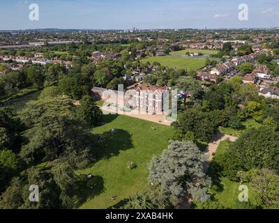 Aerial view of Boston Manor House, Boston Manor Park, Brentford, UK. Stock Photo