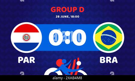 paraguay vs brazil football america 2024 match versus. 2024 group stage championship match versus teams intro sport background.. Stock Vector