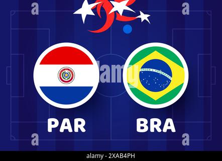 paraguay vs brazil football america 2024 match versus. 2024 group stage championship match versus teams intro sport background.. Stock Vector