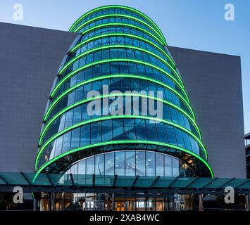 The Dublin Convention Centre, North Wall Quay,  at Dusk With Green Lighting Stock Photo