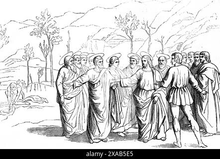 Wood Engraving of Jesus Christ and his Apostles Feeding the Multitude ...