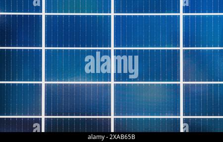 Closeup photography of real solar panel in solar farm. Photovoltaic surface high quality background. Stock Photo