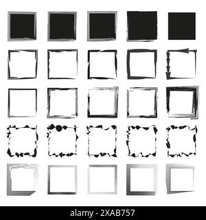 Twenty four square frames. Diverse black borders. Artistic vector set. Modern design. Stock Vector