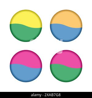 Colorful circle icons. Four different color combinations. Gradient shading. Vector illustration. Stock Vector