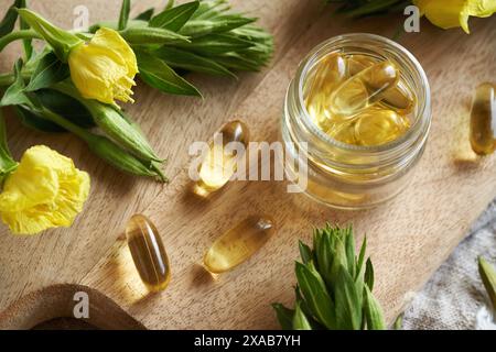 Evening primrose oil capsules - nutritional supplement Stock Photo