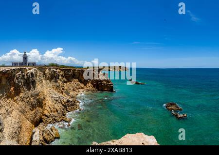 Cabo Rojo's rocky shoreline in Puerto Rico's aqua blue crystal clear atlantic ocean shoreline. Stock Photo