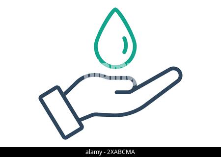 Save water icon. hand with water drop . icon related to conservation. line icon style. conservation elements vector illustration Stock Vector