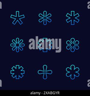 asterisks icons set, line vector design Stock Vector