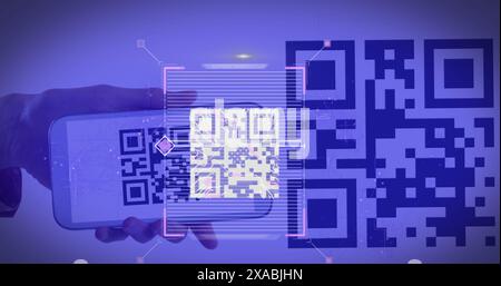 Image of qr code and qr code scanning on smartphone Stock Photo