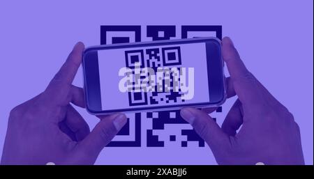 Image of qr code and qr code scanning on smartphone Stock Photo