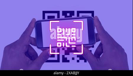 Image of qr code and qr code scanning on smartphone Stock Photo