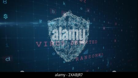 Image of cyber attack warning over online security shield Stock Photo