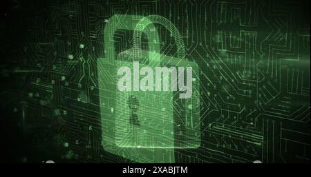 Image of numbers over online security padlock Stock Photo