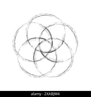 Abstract interlocking circles. Black and white. Geometric pattern design. Modern vector illustration. Stock Vector