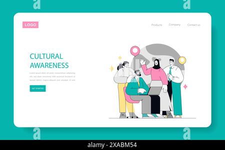 Cultural Awareness concept. Diverse group engaging in inclusive communication. Promoting diversity, social inclusion. Vector illustration. Stock Vector