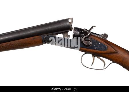 double barrel side by side hammer shotgun isolated on white background Stock Photo