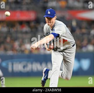 Pittsburgh, United States. 05th June, 2024. Los Angeles Dodgers pitcher Ryan Yarbrough (56) throws in the seventh inning against the Pittsburgh Pirates at PNC Park on Wednesday June 5, 2024 in Pittsburgh. Photo by Archie Carpenter/UPI. Credit: UPI/Alamy Live News Stock Photo