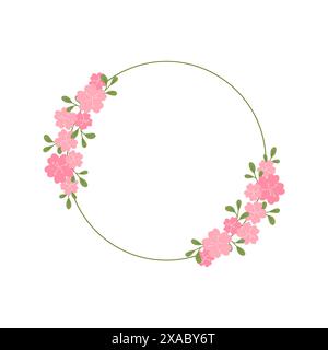Floral frame circle shaped vector isolated illustration. Round decorative flowers borders with copy space. Cute botanical elements. Simple spring deco Stock Vector