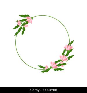 Floral frame vector isolated illustration. Round decorative flowers borders with copy space. Cute botanical elements. Simple summer decor circle shape Stock Vector