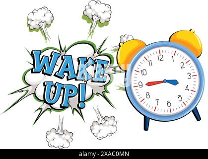 Colorful alarm clock with wake-up text Stock Vector