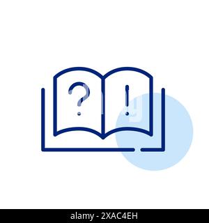 Book with question and exclamation mark. Learning and search for creativity. Pixel perfect, editable stroke icon Stock Vector