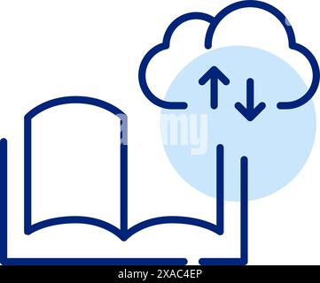 Book, cloud, download and upload arrow. Cloud book sharing and distribution. Pixel perfect vector icon Stock Vector