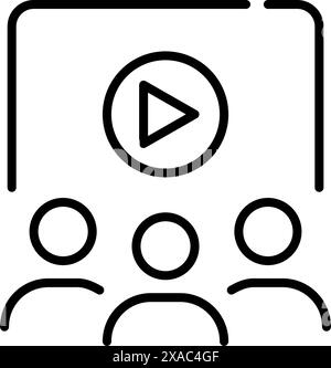People watching webinar. Video screen and play button. Online classroom and remote education technologies. Vector icon Stock Vector