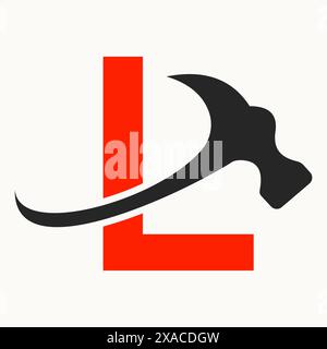 Letter L Home Construction Logo Design With Hammer Symbol Stock Vector