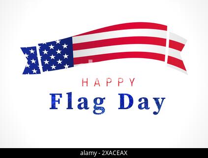 Happy Flag Day social media banner. Postcard concept. Billboard design. Creative shiny text with fireworks inside the clipping mask. US horizontal 3D Stock Vector