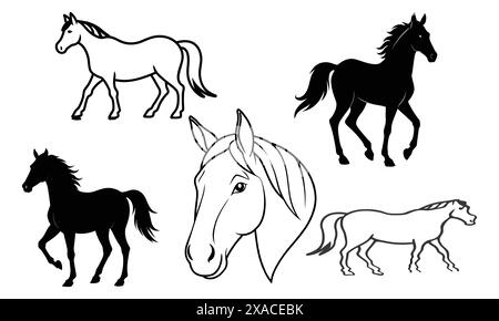 horse silhouettes set vector art design Stock Vector