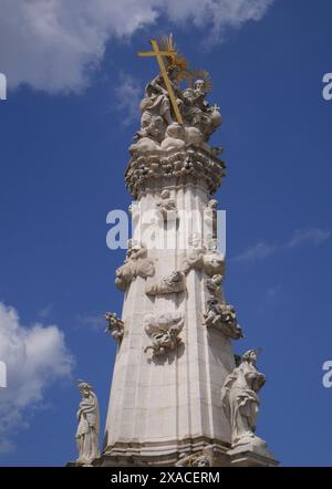 Replica statue of the Holy Trinity, a plague pillar, originally erected in the  18th century, Szentharomsag ter, Szentharomsag Square, Var, Budapest, Hungary Stock Photo