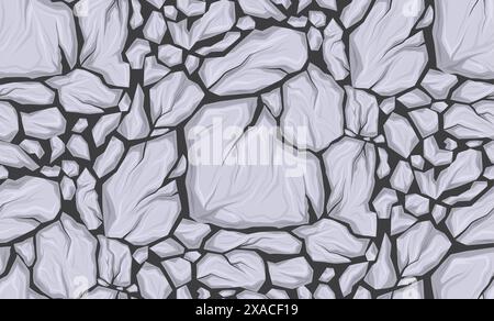 Seamless vector pattern with broken white stones on dark grey background. Nature texture with smashed marble rocks with cracks for wallpaper Stock Vector