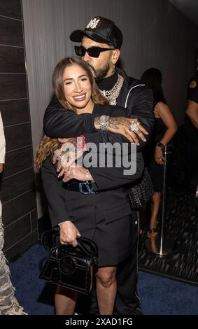 MIAMI, FLORIDA - JUNE 05: Laury Saavedra and Anuel AA  attend the 'Bad Boys: Ride Or Die' Miami Screening on June 05, 2024 in Miami, Florida.  (Photo by Alberto E. Tamargo/Sipa USA) Stock Photo