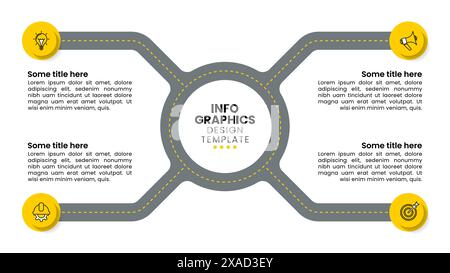 Infographic template with icons and 4 options or steps. Roundabout. Can be used for workflow layout, diagram, banner, webdesign. Vector illustration Stock Vector