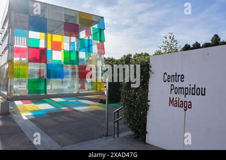 Malaga Pompidou center. A colorful cube from glass and steel, also called el cubo. Stock Photo