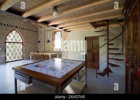 interiors of old barn restored in modern loft Stock Photo