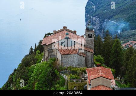 The Sanctuary of Madonna di MonteCastello, on the lake garda, during a spring day. Stock Photo