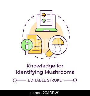 Knowledge for identifying mushrooms multi color concept icon Stock Vector