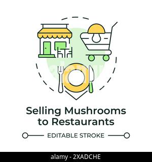 Selling mushrooms to restaurants multi color concept icon Stock Vector
