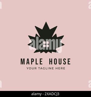 maple tree house icon logo vintage vector symbol illustration design Stock Vector