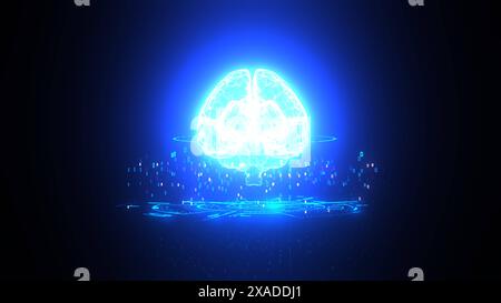 Digital Brain Data - 3D illustration Virtual brain with a digital matrix. 3d illustration. Stock Photo