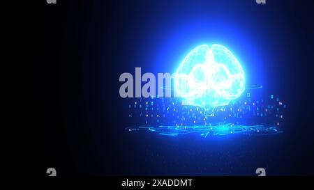 Digital Brain Data - 3D illustration Virtual brain with a digital matrix. 3d illustration. Stock Photo