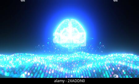 Digital Brain Data - 3D illustration Virtual brain with a digital matrix. 3d illustration. Stock Photo