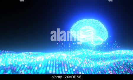 Digital Brain Data - 3D illustration Virtual brain with a digital matrix. 3d illustration. Stock Photo