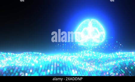 Digital Brain Data - 3D illustration Virtual brain with a digital matrix. 3d illustration. Stock Photo