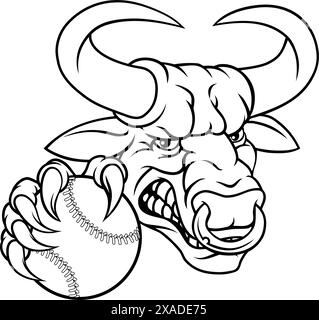 Bull Minotaur Longhorn Cow Baseball Mascot Cartoon Stock Vector