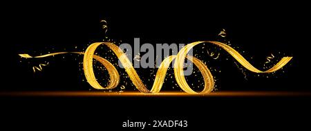 Realistic yellow gold brush stroke ribbon. Modern luxury flow Stock Vector
