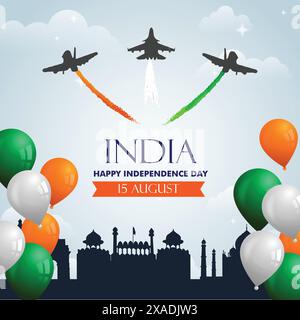 15 august Indian independence day with Indian heritage and fighter jet Stock Vector