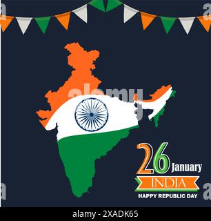 indian Map on republic day with dark blue background Stock Vector